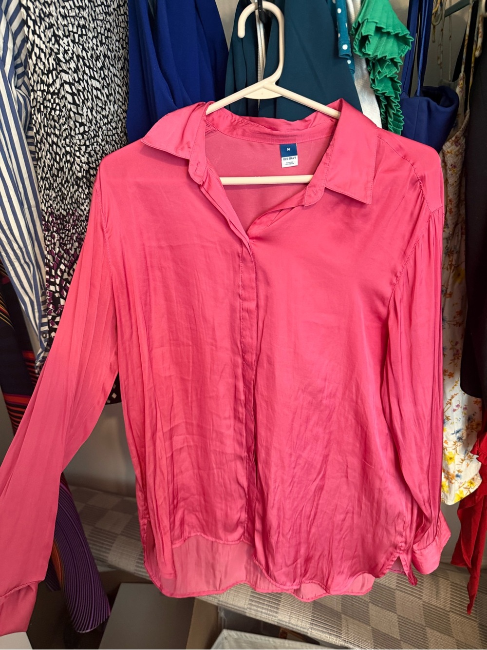 Old Navy Bright Pink Button-Front Collared Shirt